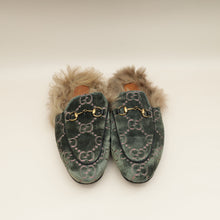 Gucci Olive GG Velvet Fur Princetown Mules 37