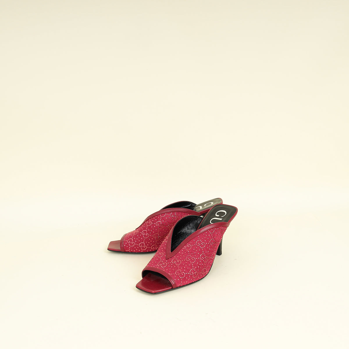 Gucci Dark Old Rose GG Crystal Embellished Mesh Mules 38