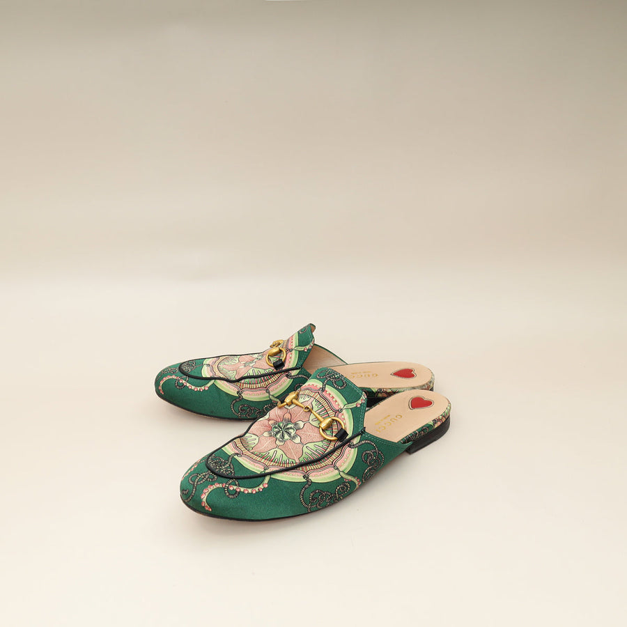Gucci Multicolor Princetown Satin Print Mules 38