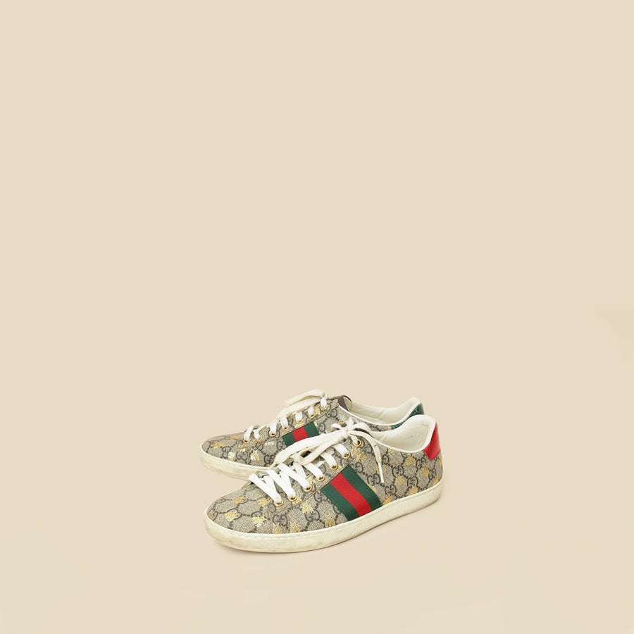 Gucci Ebony Bees GG Supreme Ace Sneaker 38.5
