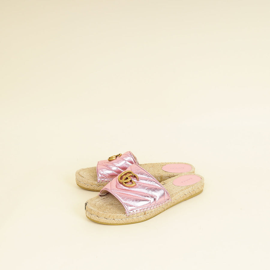 Gucci Metallic Pink GG Marmont  Espadrille Sandal 39