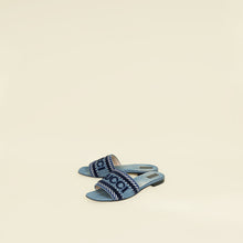 Gucci Blue Logo Embroidered Slide Sandals 41.5