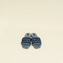 Gucci Blue Logo Embroidered Slide Sandals 41.5