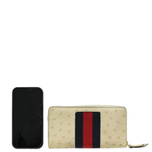 Gucci Beige Ostrich Sherry Line Sylvie Zip Around Wallet