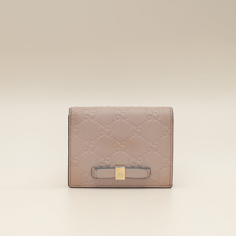 Gucci Dusty Pink GG Embossed Bow Card Case Wallet
