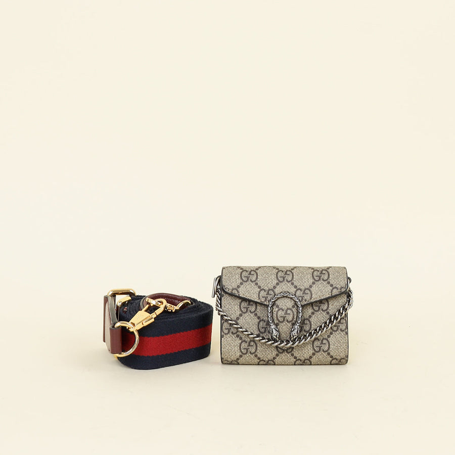 Gucci Ebony GG Supreme Dionysus Mini Wallet On Strap