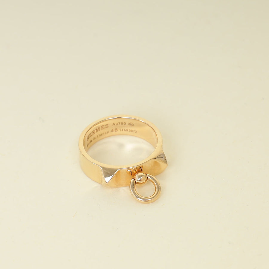 Hermes 18K Rose Gold Collier De Chien Small Model Ring 48