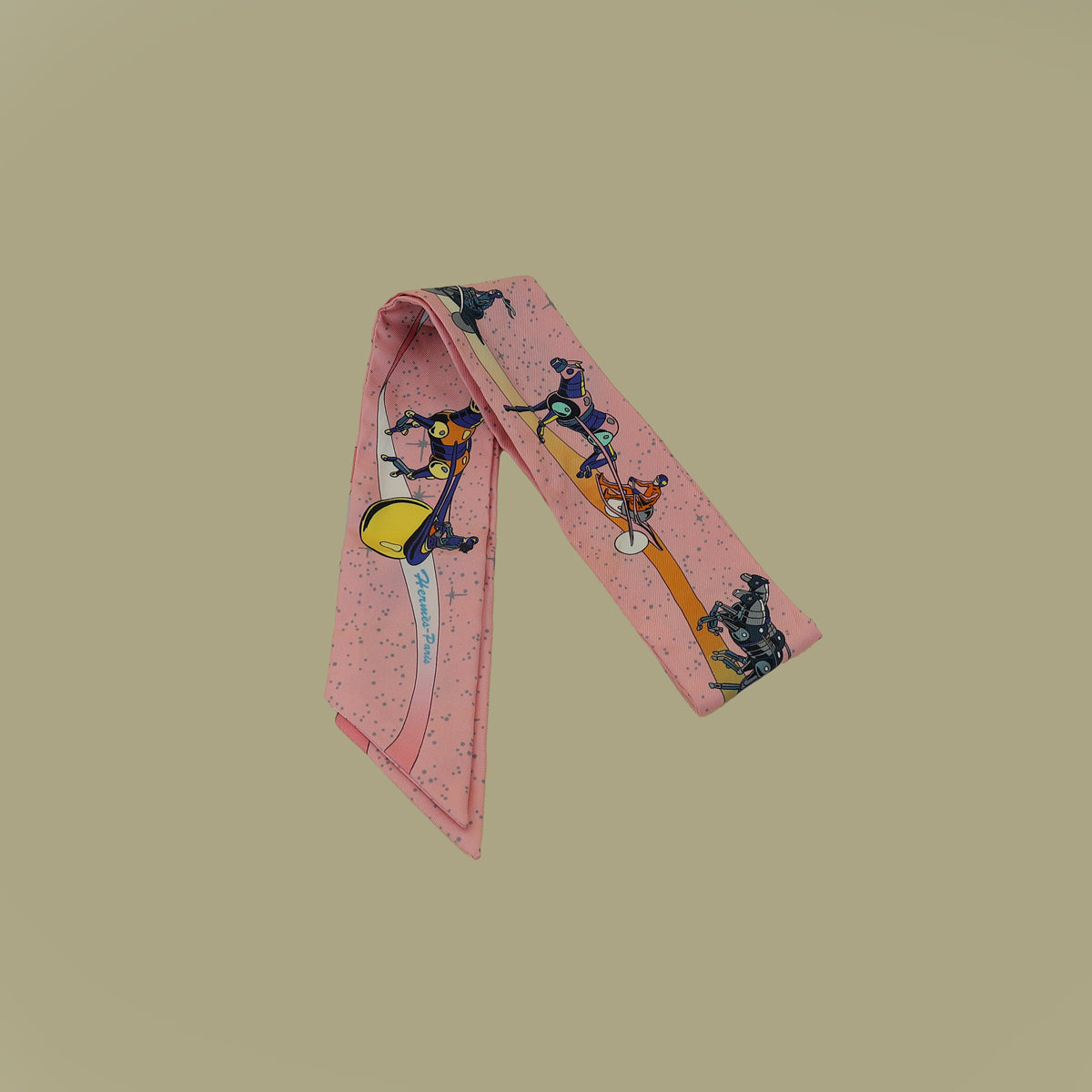 Hermes Rose Multicolor Space Derby Print Twilly