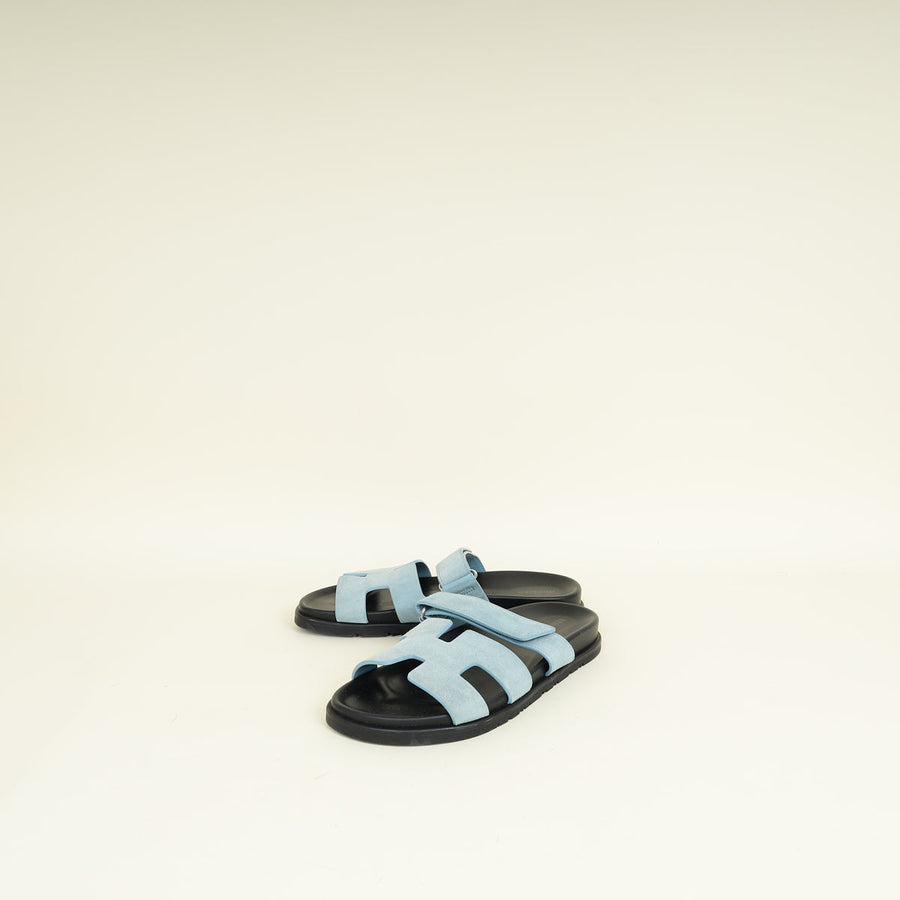 Hermes Bleu Jean Chypre Suede Goatskin Sandal 39