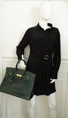 Hermes Vert Emerald Shiny Porosus Crocodile Birkin 35 Bag