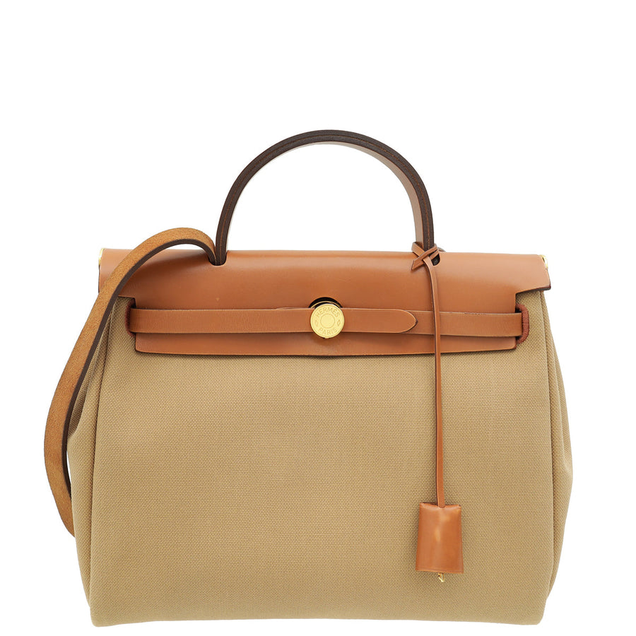 Hermes Bicolor Herbag Zip 31 PM Retourne Military Toile Vache Hunter Bag