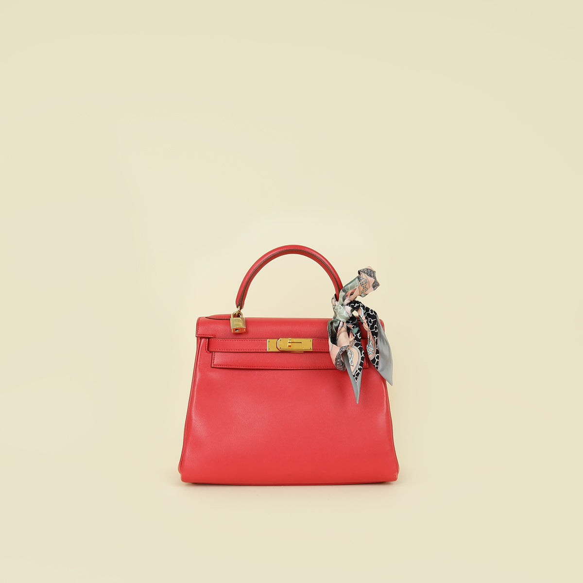 Hermes Rouge Vintage Kelly 28 Bag W/ Twilly