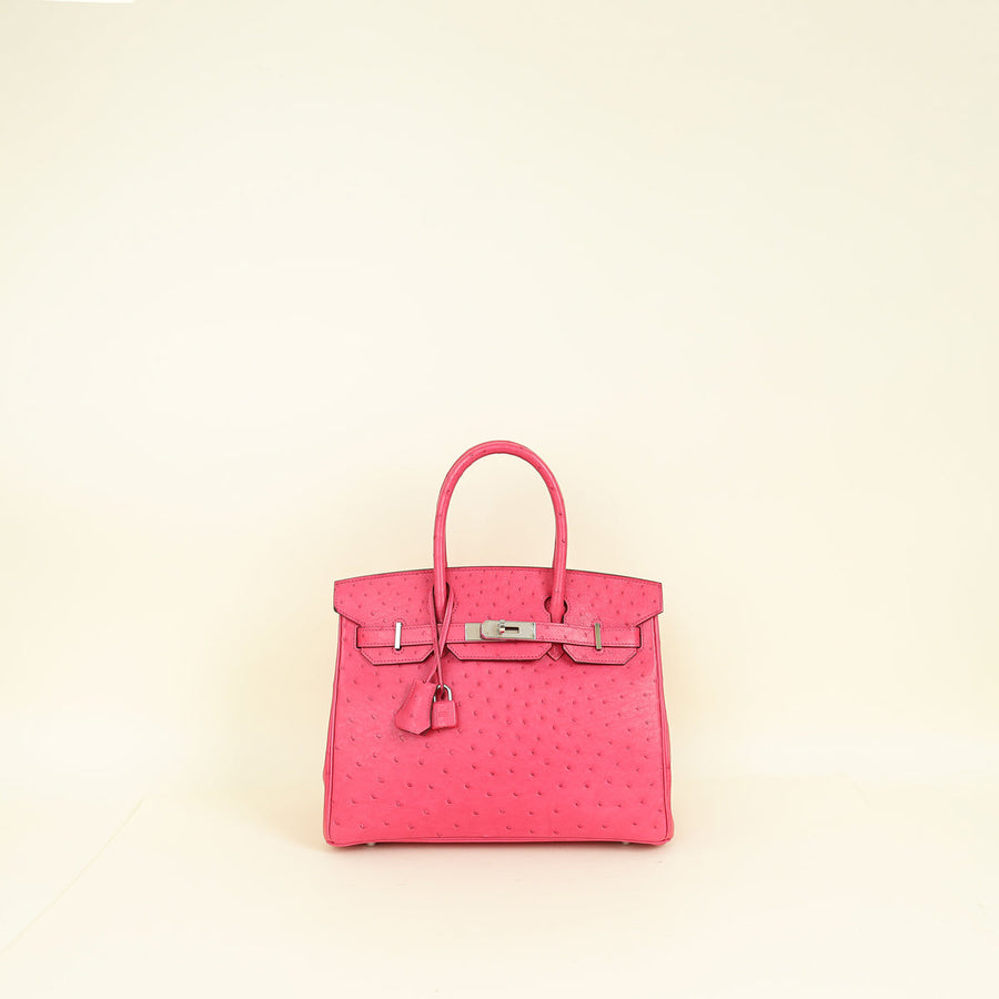 Hermes Fuchsia Ostrich Retourne Birkin 30 Bag