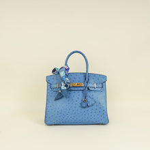 Hermes Bleu Mykonos Birkin 30 Ostrich Bag with 2 Twilly