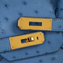 Hermes Bleu Mykonos Birkin 30 Ostrich Bag with 2 Twilly