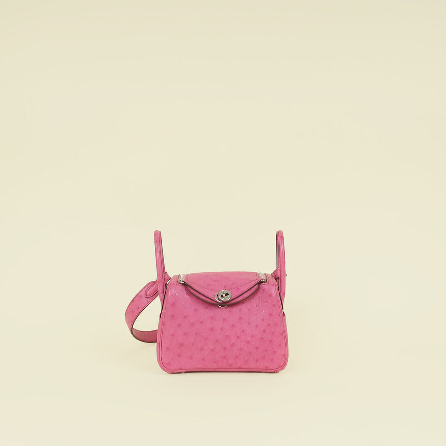 Hermes Fuchsia Mini Lindy Ostrich Bag
