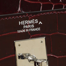 Hermes Bordeaux Shiny Porosus Crocodile Sellier Kelly 35 Bag