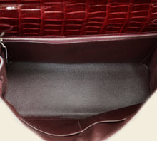 Hermes Bordeaux Shiny Porosus Crocodile Sellier Kelly 35 Bag