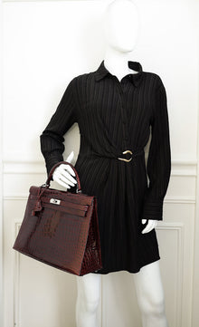 Hermes Bordeaux Shiny Porosus Crocodile Sellier Kelly 35 Bag