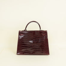 Hermes Bordeaux Shiny Porosus Crocodile Sellier Kelly 35 Bag