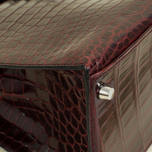 Hermes Bordeaux Shiny Porosus Crocodile Sellier Kelly 35 Bag