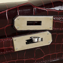 Hermes Bordeaux Shiny Porosus Crocodile Sellier Kelly 35 Bag