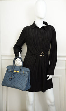 Hermes Mykonos Blue Ostrich Retourne Birkin 30 Bag