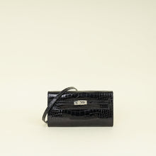 Hermes Noir Kelly To Go Shiny Alligator Wallet
