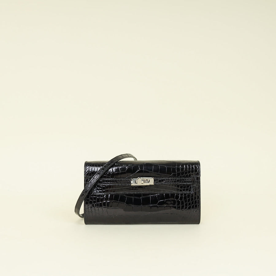 Hermes Noir Kelly To Go Shiny Alligator Wallet