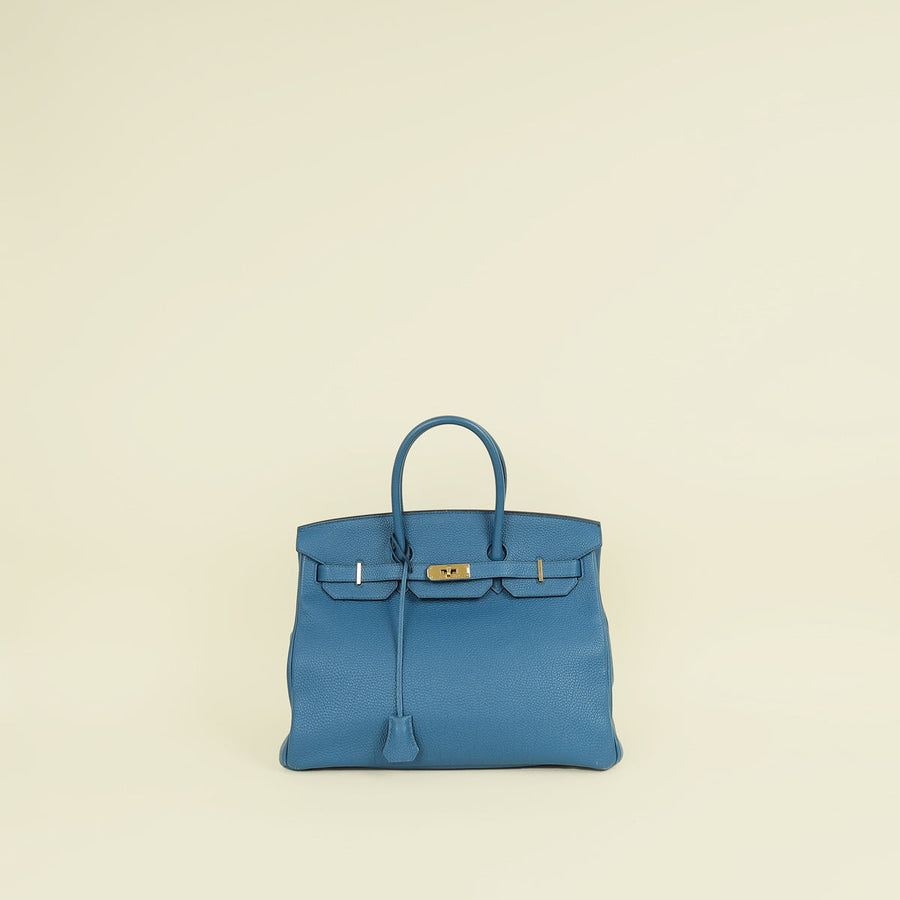 Hermes Bleu Izmir Retourne Birkin 35 Bag