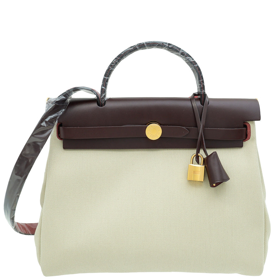 Hermes Bicolor Herbag Zip Retourne PM 31 Military Vache Hunter Bag
