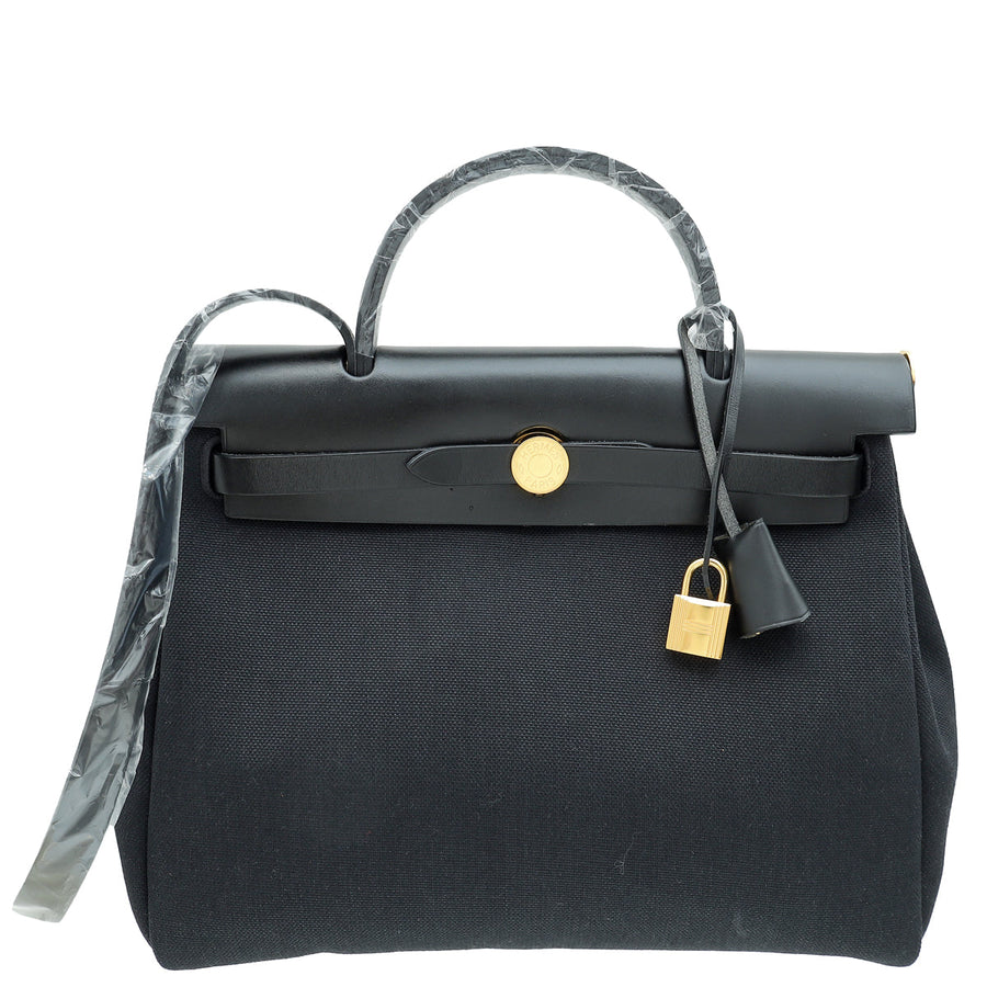 Hermes Noir Herbag Zip 31 PM Toile Vache Hunter Bag