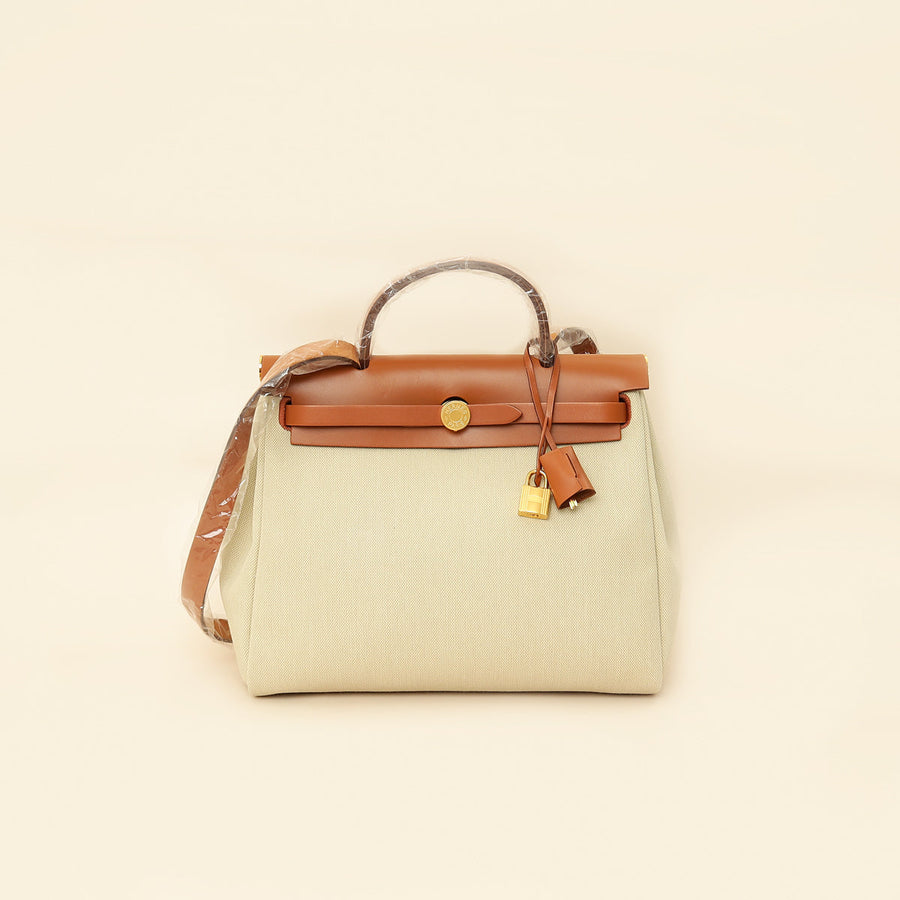 Hermes Bicolor Herbag Zip 31 PM Retourne Toile Militaire Vache Hunter Bag