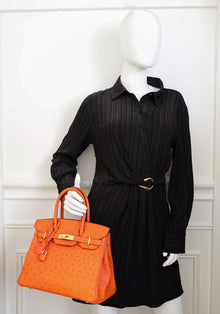 Hermes Orange Ostrich Birkin 30 Bag