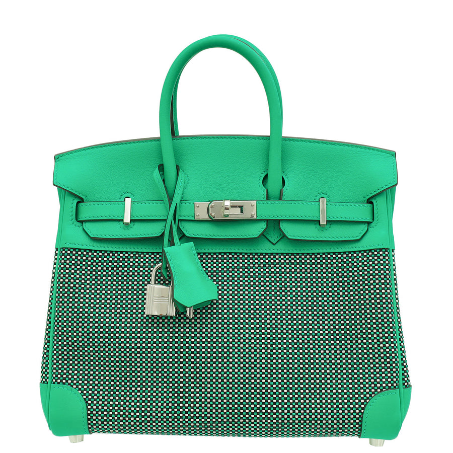 Hermes Tricolor Birkin 25 Swift Toile Quadrille Bag