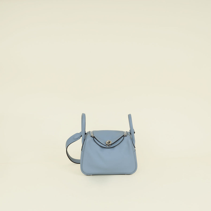 Hermes Bleu Lin Mini Lindy Bag