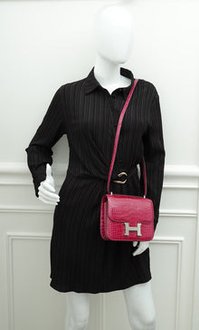 Hermes Rose Pourpre Shiny Alligator Constance 18 Bag