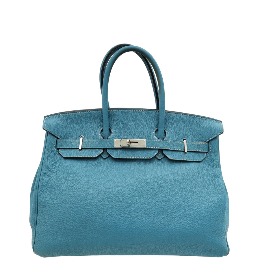 Hermes Blue Jean Retourne Birkin 35 Bag