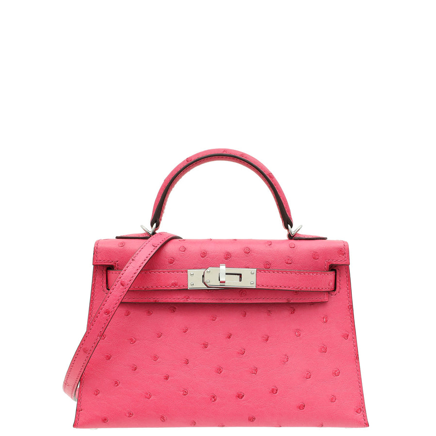 Hermes Rose Ostrich Tyrine Mini Kelly Bag