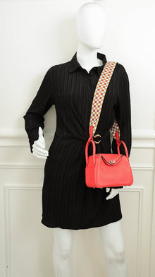 Hermes Rose Texas Lindy Mini Bag W/ Sangle Maxi Quadrille Strap