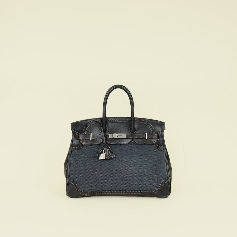 Hermes Noir Ghillies Birkin 35 Bag