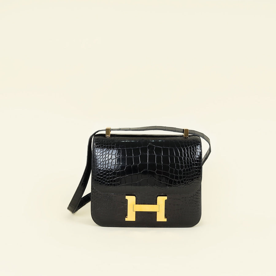 Hermes Noir Verso Shiny Alligator Constance 24 Bag