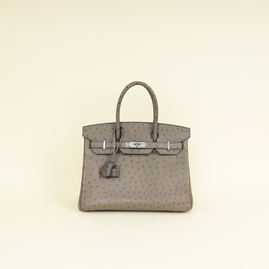 Hermes Gris Agate Ostrich Verso Birkin 30 Bag