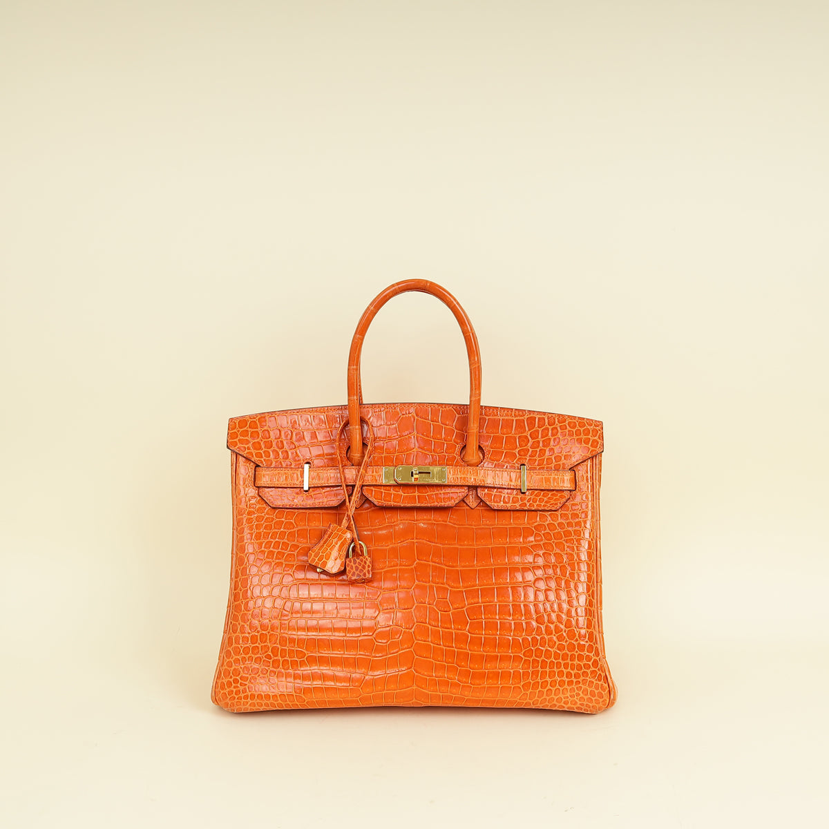 Hermes Orange Shiny Crocodile Porosus Birkin 35 Bag