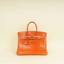 Hermes Orange Shiny Crocodile Porosus Birkin 35 Bag