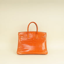 Hermes Orange Shiny Crocodile Porosus Birkin 35 Bag