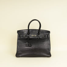 Hermes Noir Matte Porosus Crocodile Birkin 35 Bag