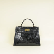 Hermes Noir Vintage Shiny Crocodile Kelly 32 Bag