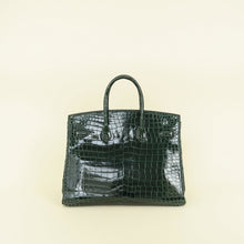 Hermes Vert Emerald Shiny Porosus Crocodile Birkin 35 Bag