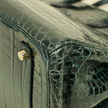 Hermes Vert Emerald Shiny Porosus Crocodile Birkin 35 Bag